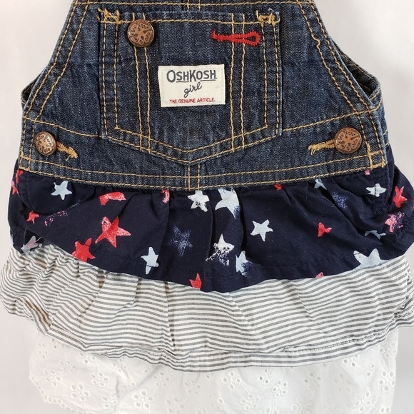 OshKosh Overalls Denim Dress Star Girls Vestbak 9M - Picture 7 of 8